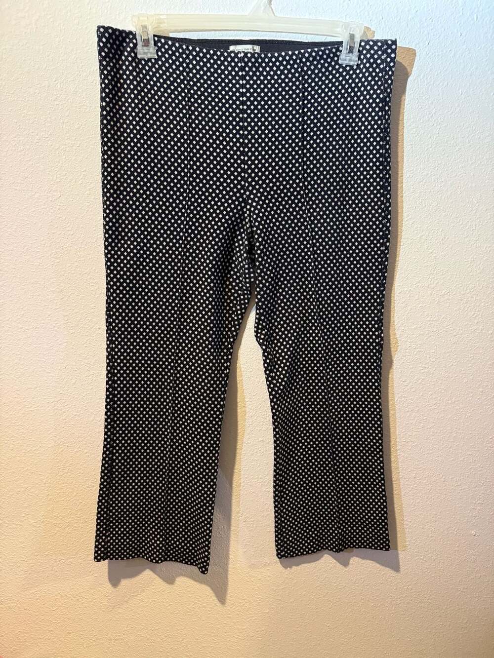 Anthropologie The Essential Crop Flare Pants Size L Black White Diamond